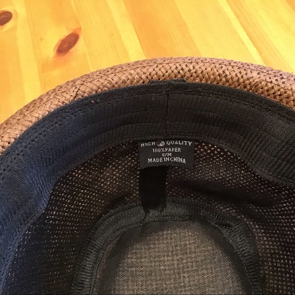 BROWN STRAW FEDORA WITH BLACK BAND SZ S/M - Picture 8 of 8